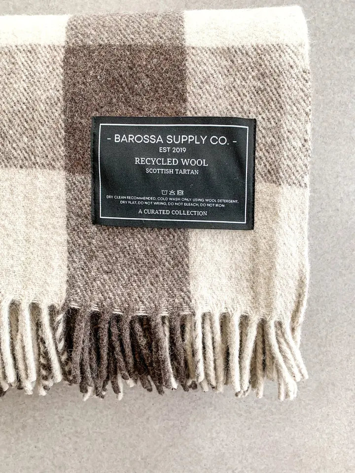 Recycled Tartan Throw Mocha 188x146 - Willow + Hutch