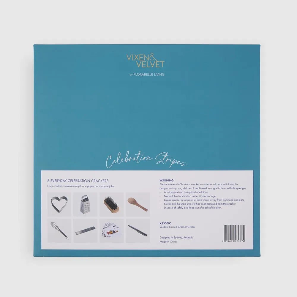 Verdant Striped Christmas Crackers – Pack of 6