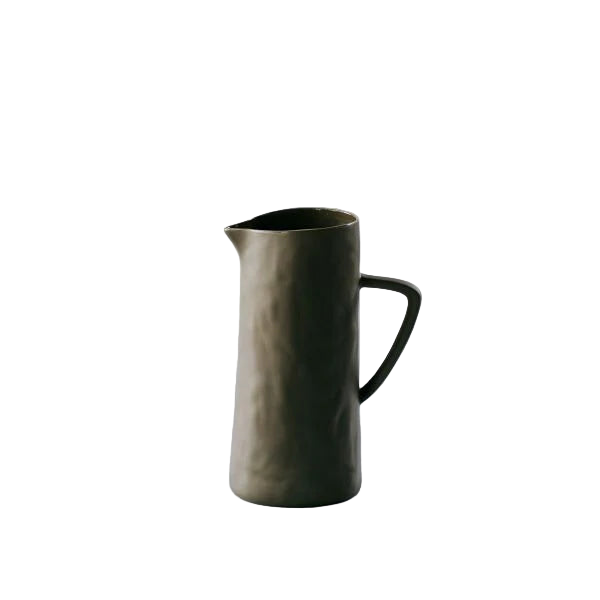 Khaki ceramic pitcher on white background