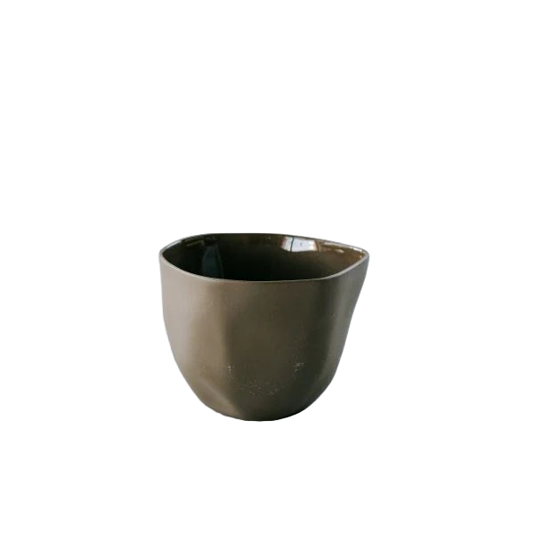 Khaki ceramic dip bowl with white background