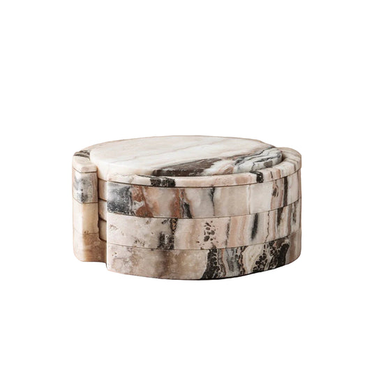 Stack of four Odite Multi Travertine Marble Coasters on white background