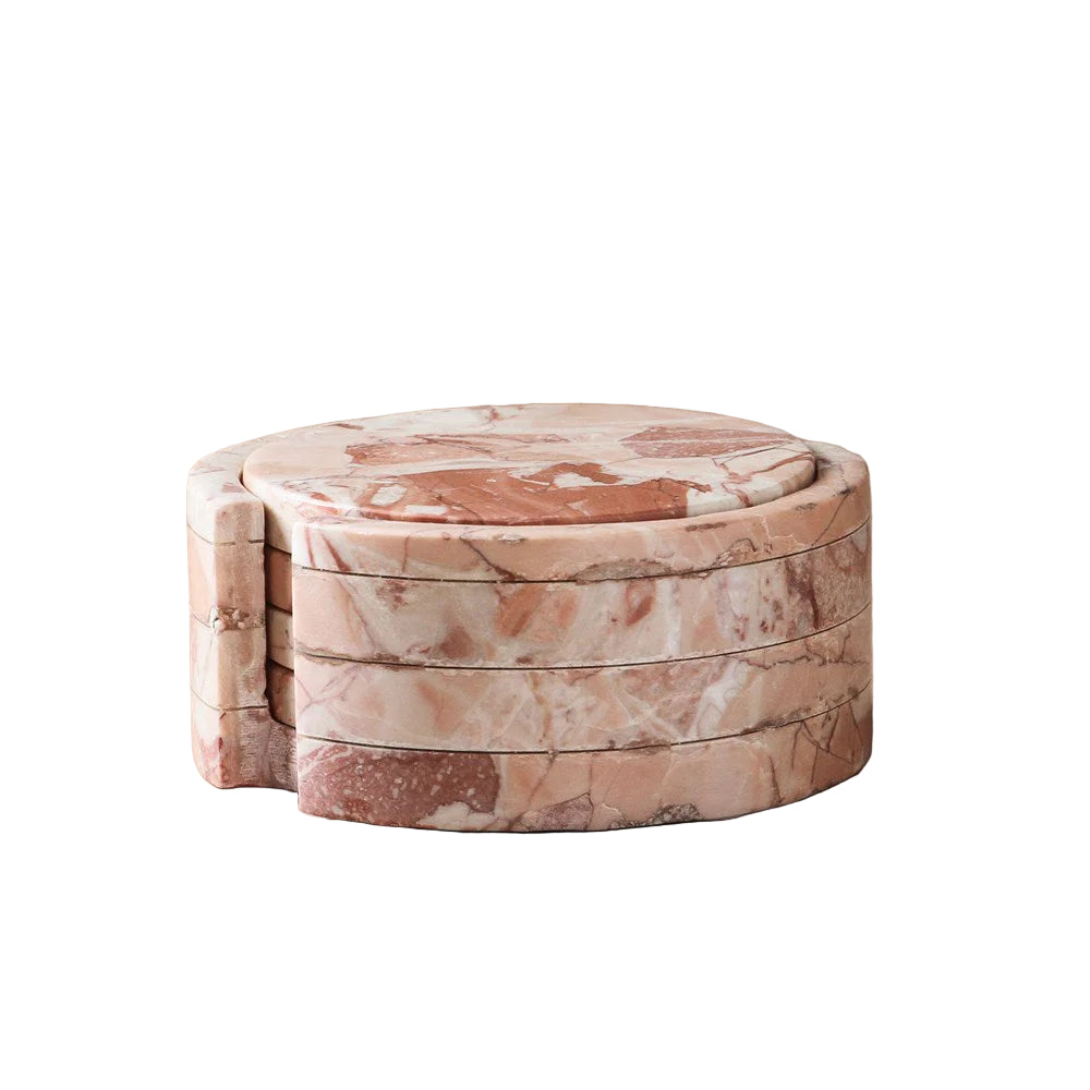 Marble pink coasters on white background
